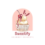 Sweetify logo with a hand-drawn cupcake illustration and cherry topping, representing a dessert and sweets brand.