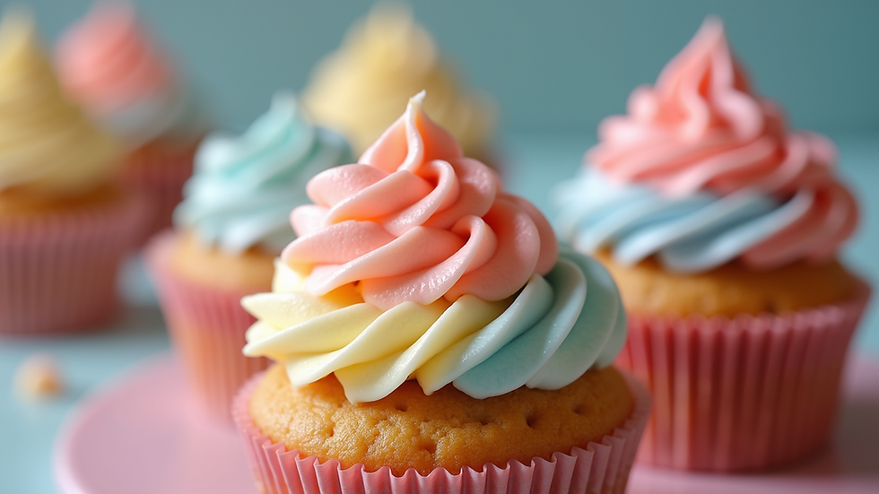 Close-up view of beautifully swirled buttercream on a cupcake