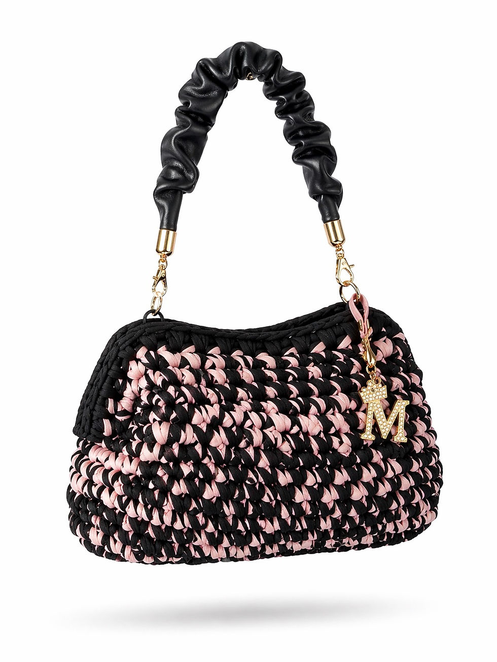 Miniaturbild: Clutch Midnight Muse handgefertigte Häkeltasche in Schwarz und Rosé von Atelier Alex