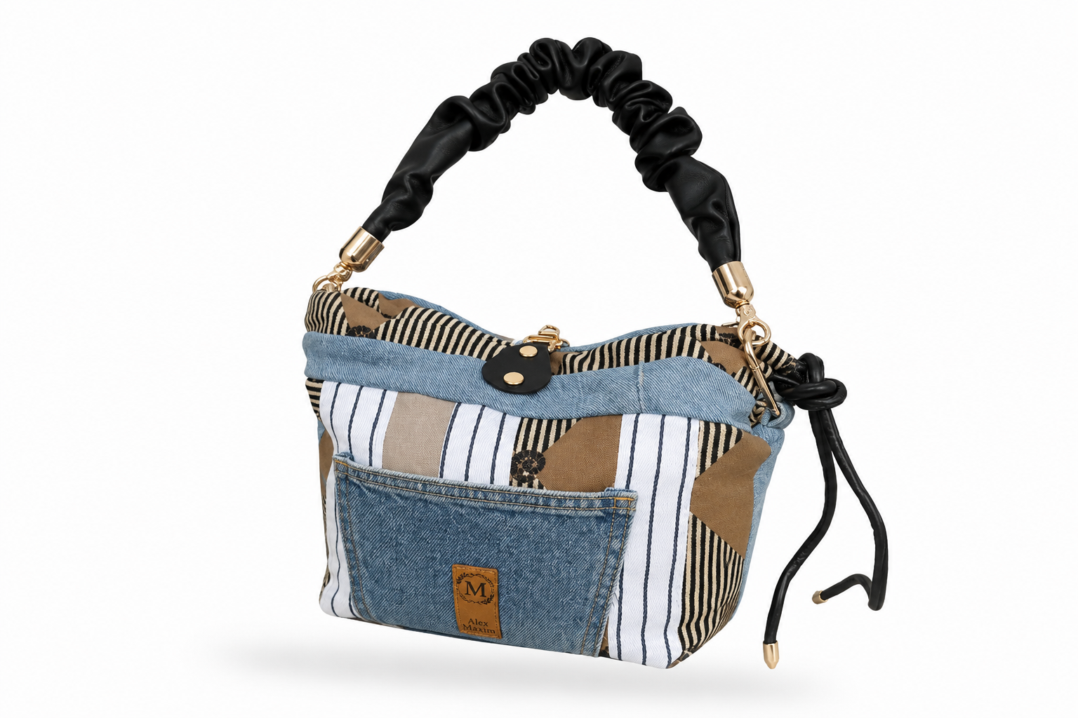 WILD INDIGO kleine Handtasche Unikat aus Denim und Patchworkstoff Vorderseite