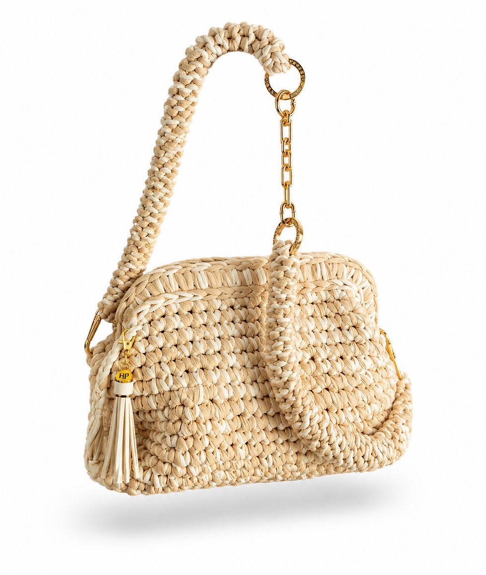 MILA Blossom Häkel Schultertasche in Creme und Beige mit geflochtenem Trageriemen