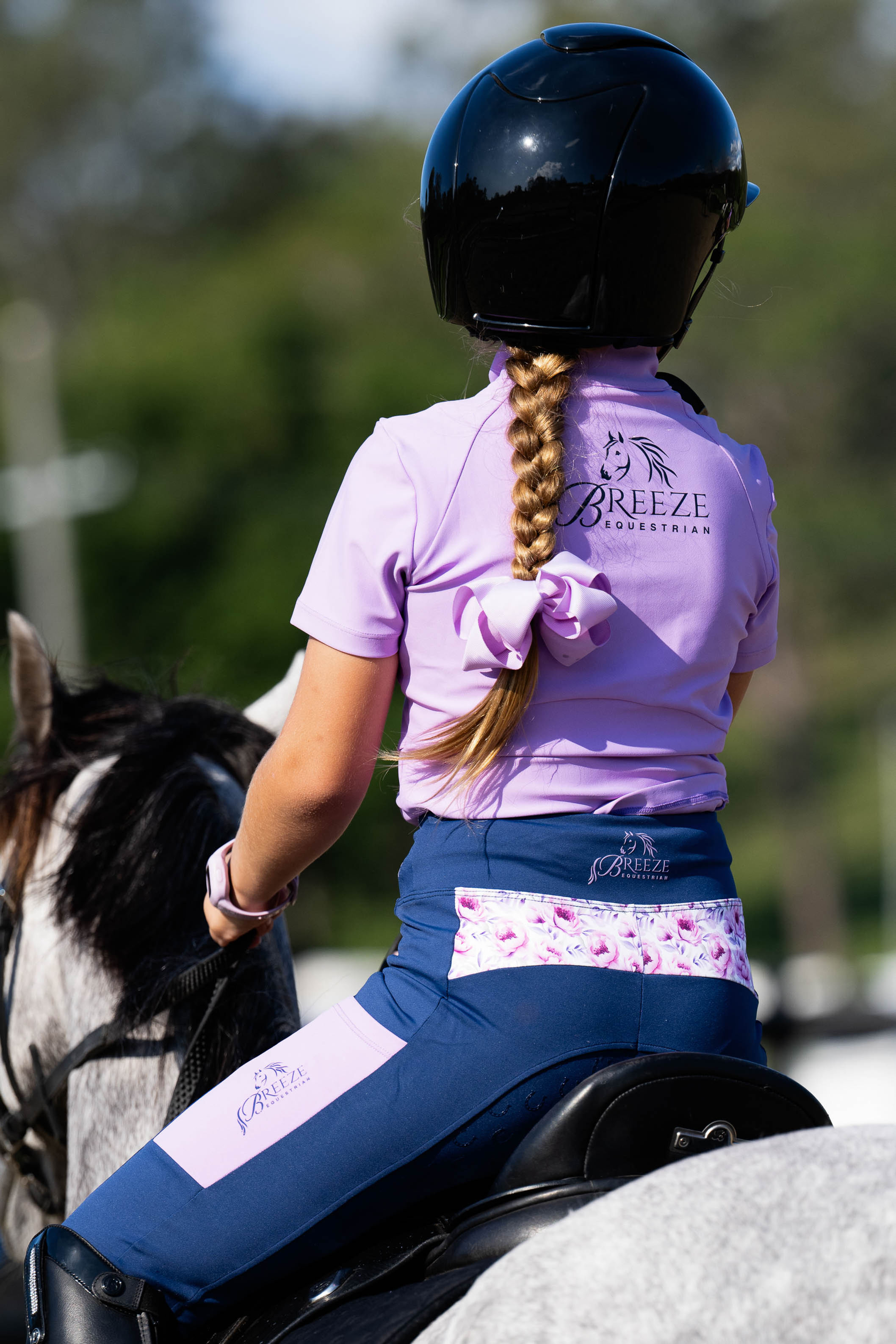 Navy Tights with Purple Flowers