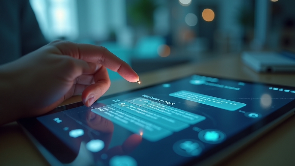 Eye-level view of a sleek AI chatbot interface on a tablet screen