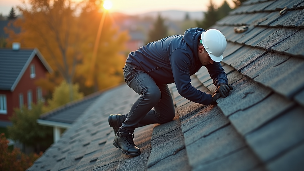 High angle view of a home inspector checking the roof