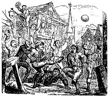 image of mob football in black and white the origin of modern day soccer