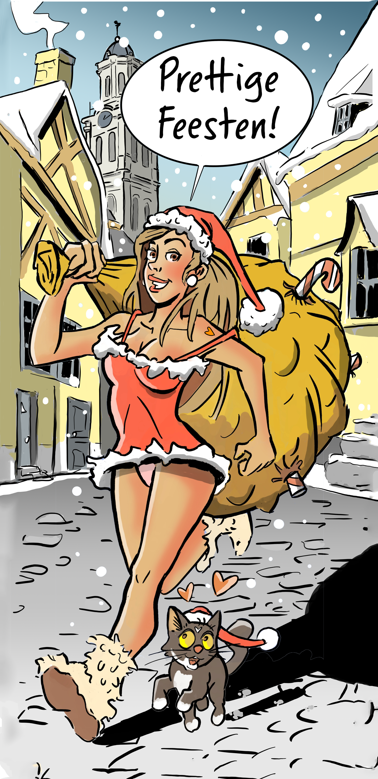 Kerstkaart "kerstpinup"