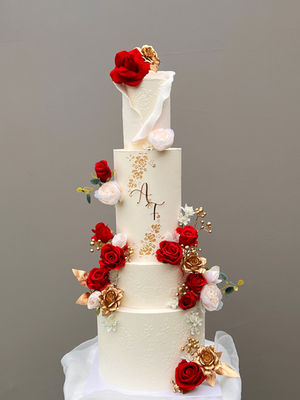red and white wedding cake