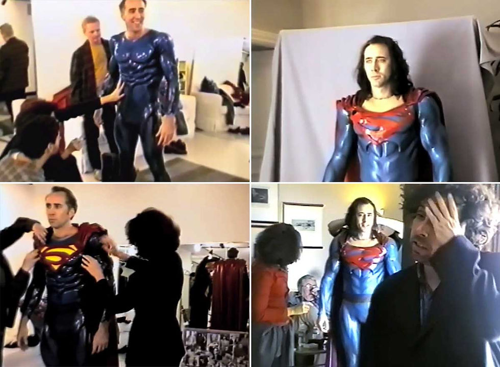 A la demande du producteur Jon Peters, Superman ne devait ni voler, ni être en costume. Cette dernière requête serait due aux essayages de costumes qui allaient vraisemblablement très mal à Nicolas Cage, à tel point que la Warner lui aurait proposé un pactole pour qu’il quitte le projet.