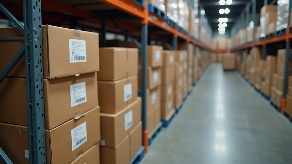 High angle view of a warehouse with organized shipping packages