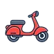 Illustration of a red scooter – represents the final step where the rider picks up the Vespa and starts exploring Prague.