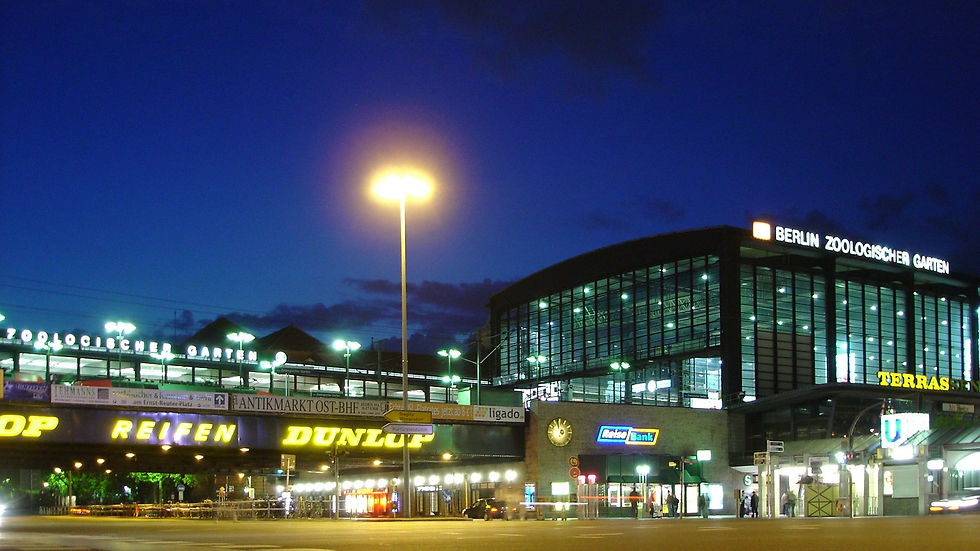 Berlin Zoologischer Garten station at dusk, a useful main stop for late-night public transport