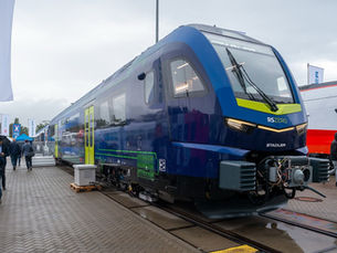 A train on display at InnoTrans 2024 in Berlin
