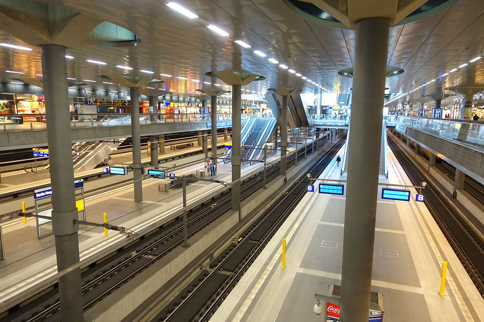 Interior levels and platforms inside Berlin Hauptbahnhof, useful for planning a calm final train buffer.