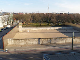 The preserved former border strip at the Berlin Wall Memorial on Bernauer Strasse.