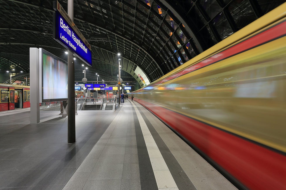 S-Bahn train arriving inside Berlin Hauptbahnhof, the main railway station for many tourists arriving by train.