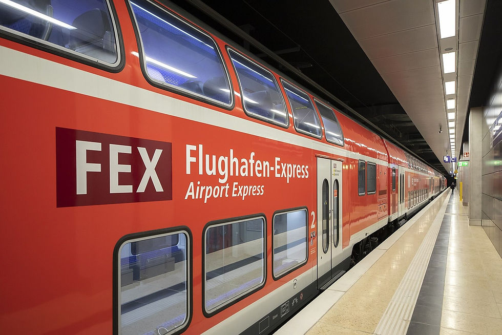 A Flughafen-Express FEX double-deck train waiting at the underground platform at BER