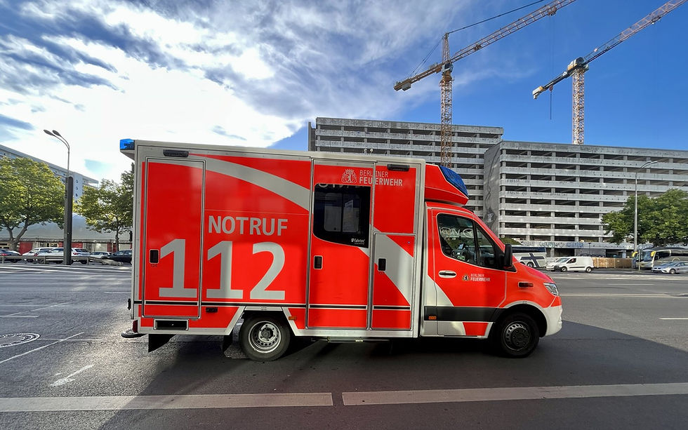 Berlin ambulance and emergency vehicles on Otto-Braun-Strasse near Alexanderplatz