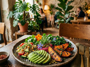 Beautifully plated vegan meal in a modern Berlin restaurant