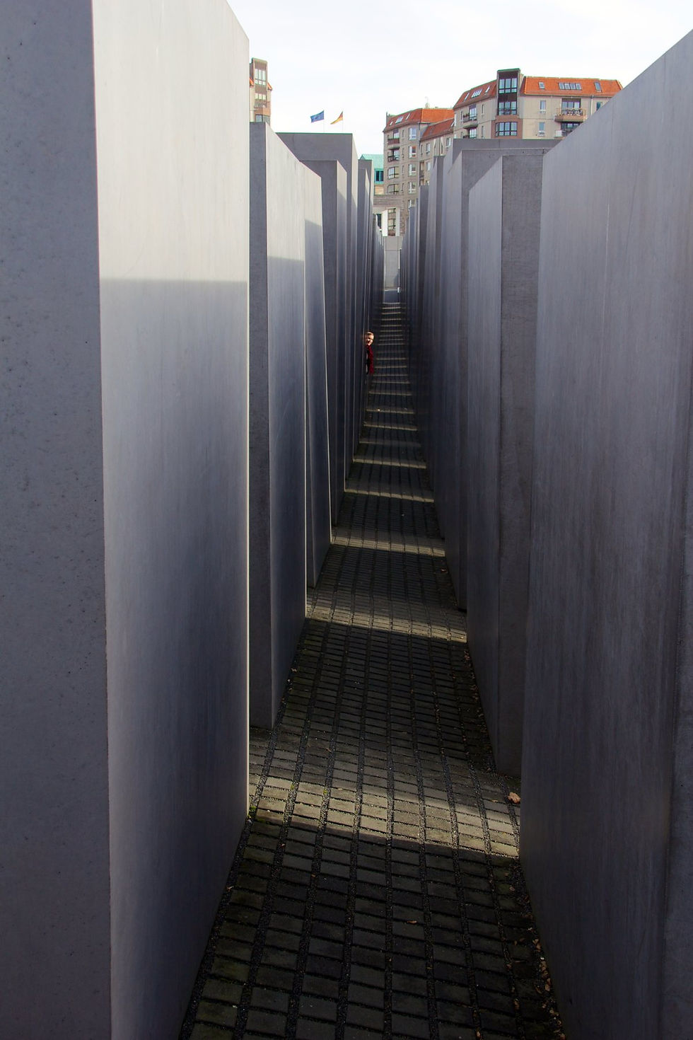 Deep stelae corridor inside the Holocaust Memorial Berlin