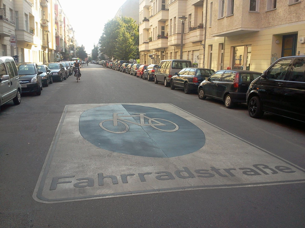 Fahrradstrasse bicycle street marking on Choriner Strasse in Prenzlauer Berg, Berlin
