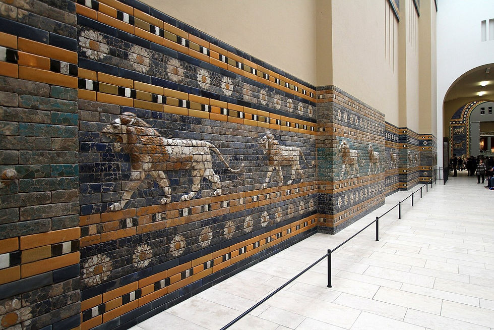The Processional Way, a long corridor of blue glazed brick with striding lions
