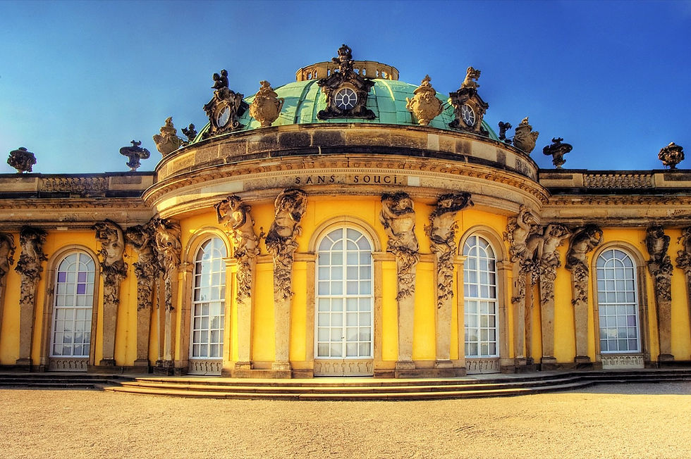 Sanssouci Palace in Potsdam, where palace interiors use fixed admission times and limited daily tickets
