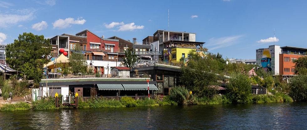 Holzmarkt on the banks of the Spree, a more relaxed riverside nightlife spot