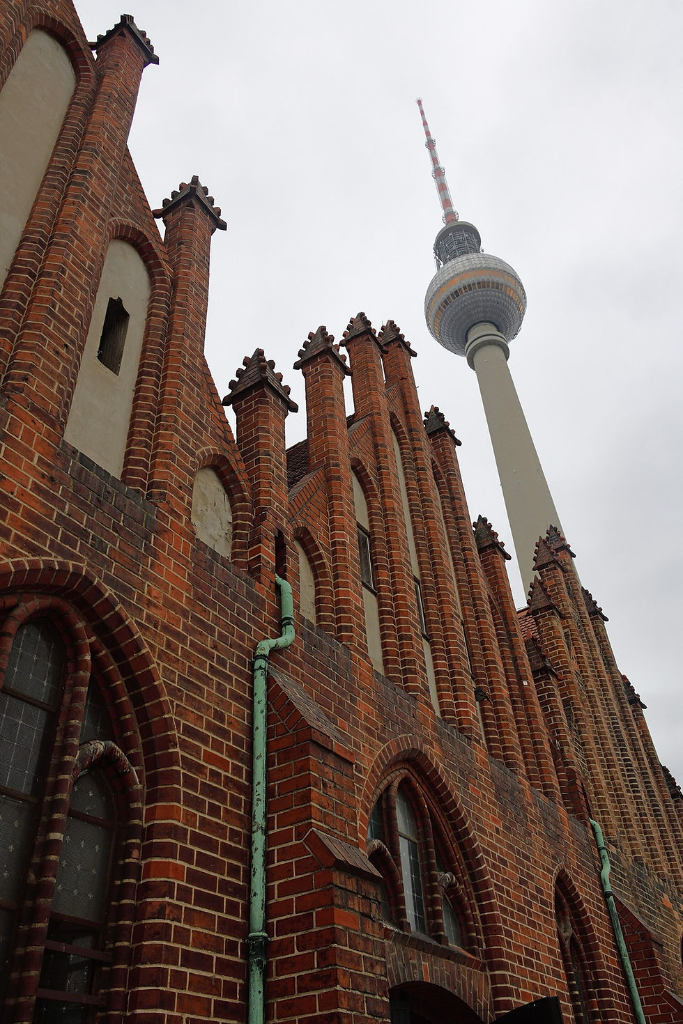 St. Mary's Church in central Berlin with the TV Tower rising behind it