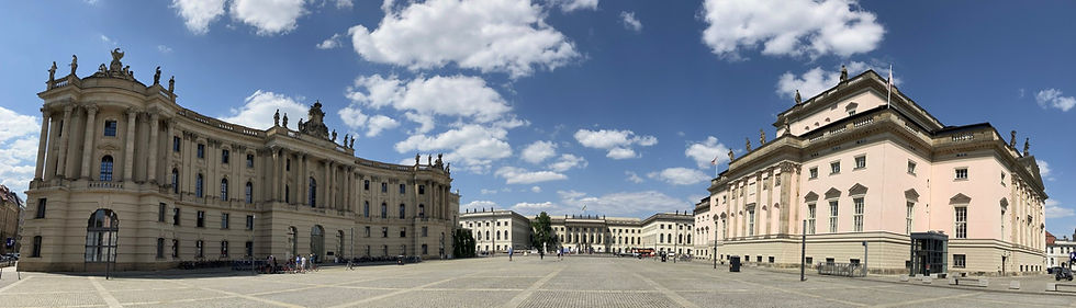 Wide panorama of Bebelplatz with Humboldt University buildings and the State Opera