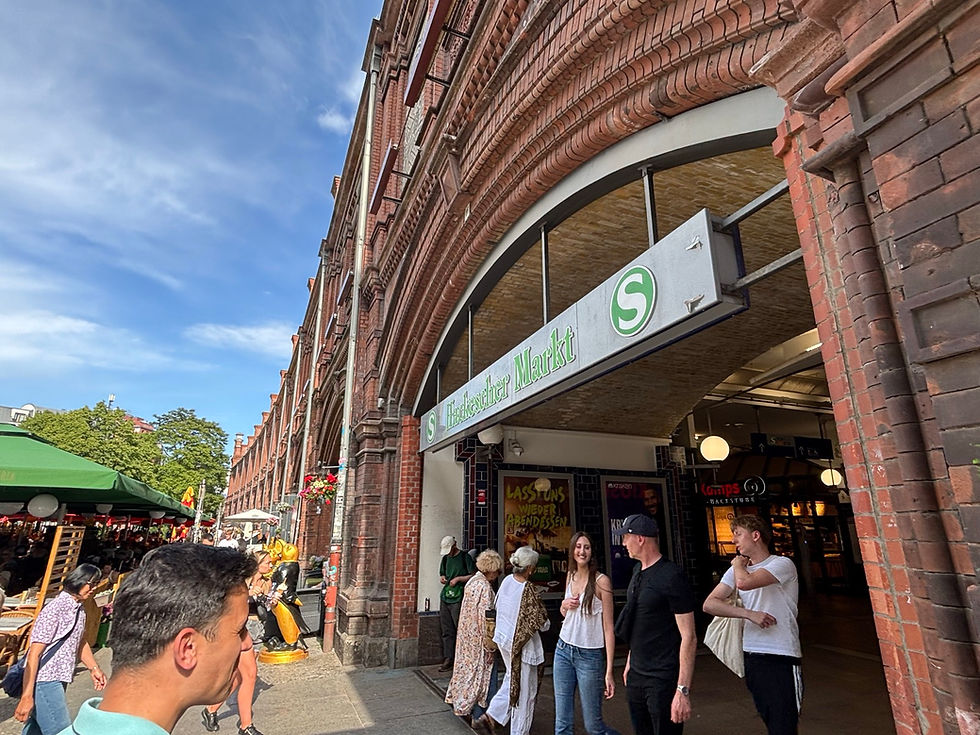 Brick arches and the entrance of Hackescher Markt S-Bahn station.
