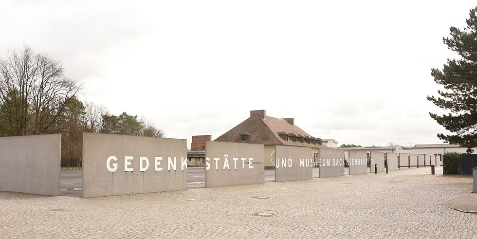 The memorial and museum sign at the entrance to the Sachsenhausen Memorial in Oranienburg