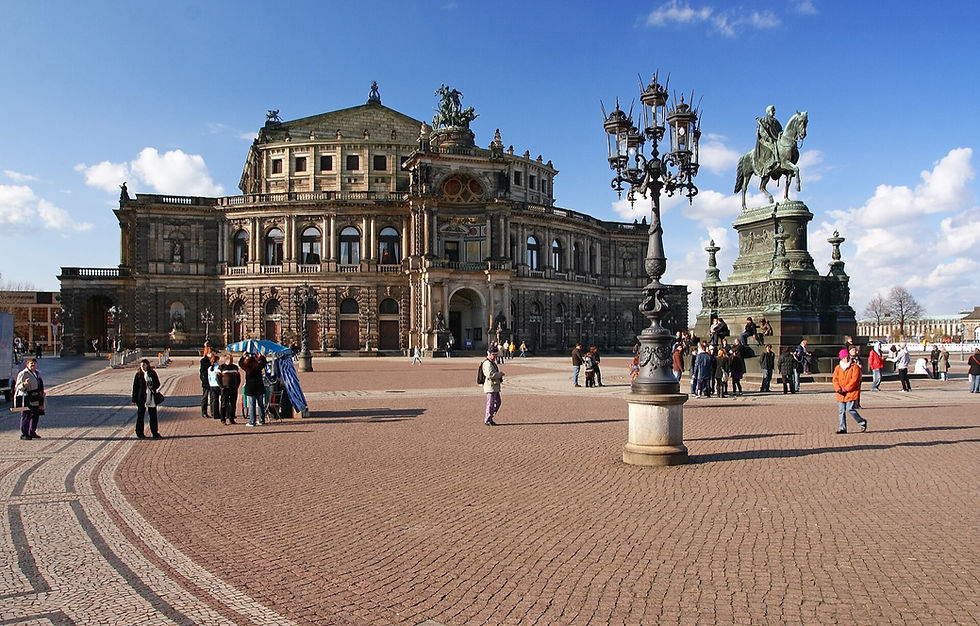 The Semperoper on Theaterplatz in Dresden with the King Johann monument in front