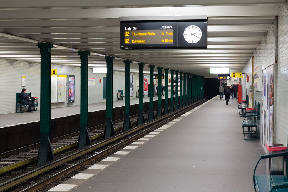 The U-Bahn platform at Kaiserdamm with the departure indicator showing U2 trains