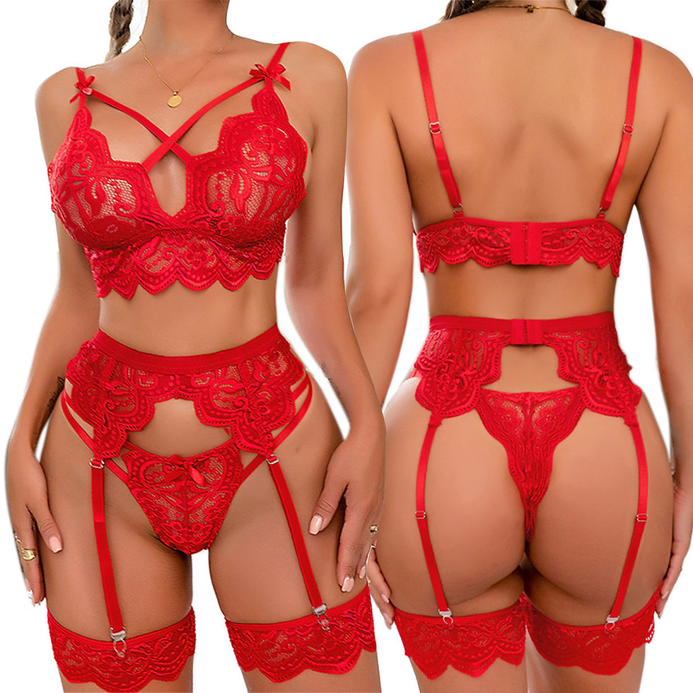 Thumbnail: Sexy Erotic Lingerie Women Bra And Panty Garters 3pcs See Through Lingerie Sets 
