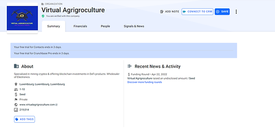Screenshot of Virtual Agrigroculture´s Crunchbase Fundraise