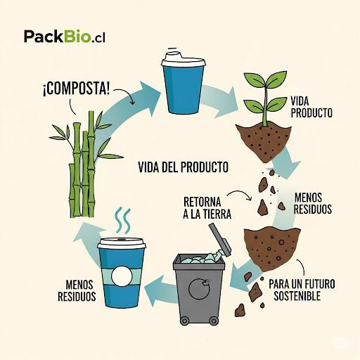 Miniatura: Ciclo de vida del producto Packbio: desde el bambú hasta el compostaje.