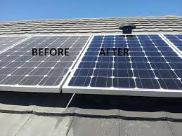Solar panels covered in moss Vancouver WA before and after cleaning