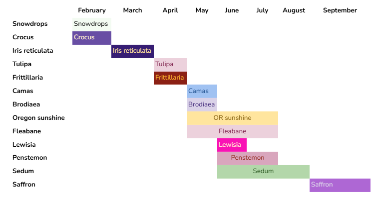 Bulb and select native blooming calendar