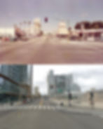 The intersection of E Santa Clara St and N 4st St, Downtown San Jose, view in 1975 (top) and 2025 (bottom), showing The Mayor's office and City Hall.