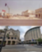 W Market St between San Carlos and San Fernando looking east, Downtown San Jose, view in 1975 (top) and 2025 (bottom), showing The Fairmont Hotel.