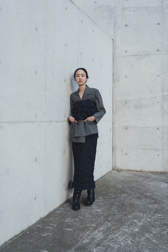 kumo block-check denim skirt | cucuri