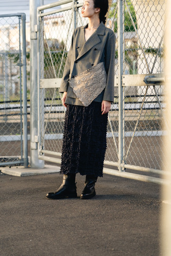 kumo block-check denim skirt | cucuri