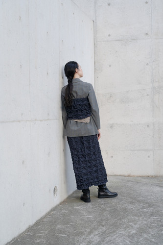 kumo block-check denim skirt | cucuri
