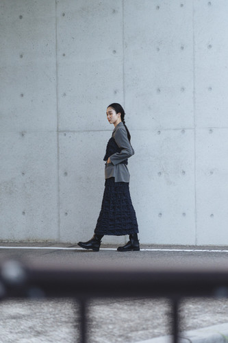 kumo block-check denim skirt | cucuri