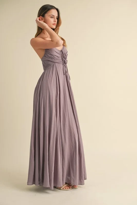 Thumbnail: GATHERED TIE FRONT SLEEVELESS MAXI CAMELLIA DRESS