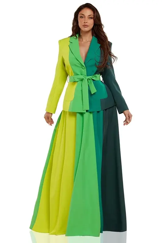 Thumbnail: GREEN GRADATION COLOR BLOCK TWO PIECE SET