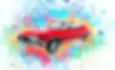 Papier peint et jet tex panoramique d'un dessin coloré montrant une voiture rouge américaine