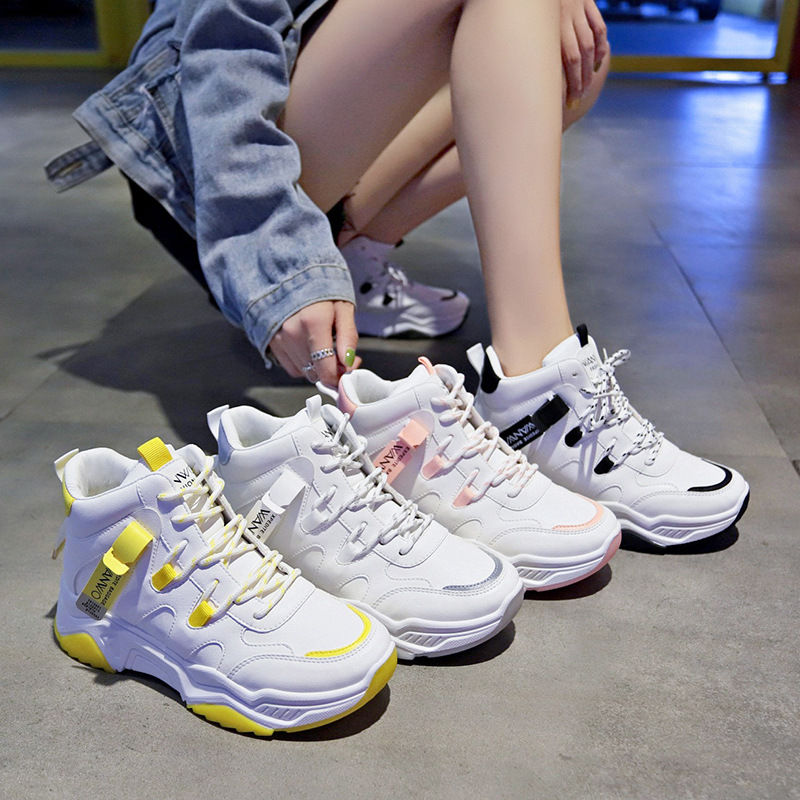 Thumbnail: High-Top Sneakers for Women - White Athletic Shoes
