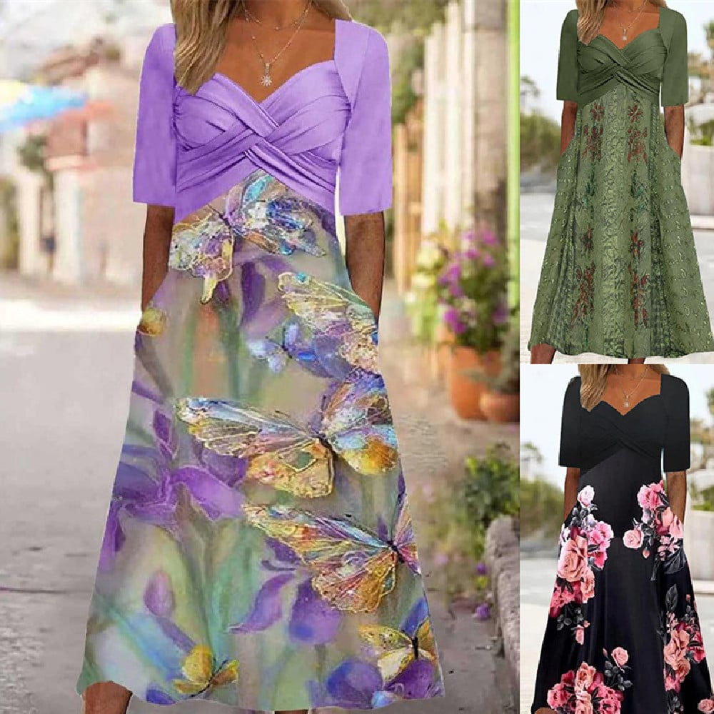 Elegant Butterfly Print Midi Dress for Women