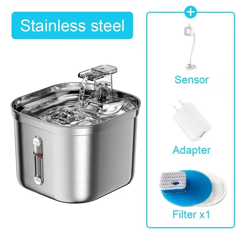 Miniatura: Stainless Steel Cat Water Fountain with Motion Sensor & Filter – Automatic Pet